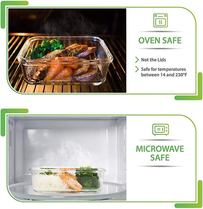 5-Pack Airtight Glass Meal Prep Containers - Reusable Food Storage with Lids (880ml, 1 Compartment)