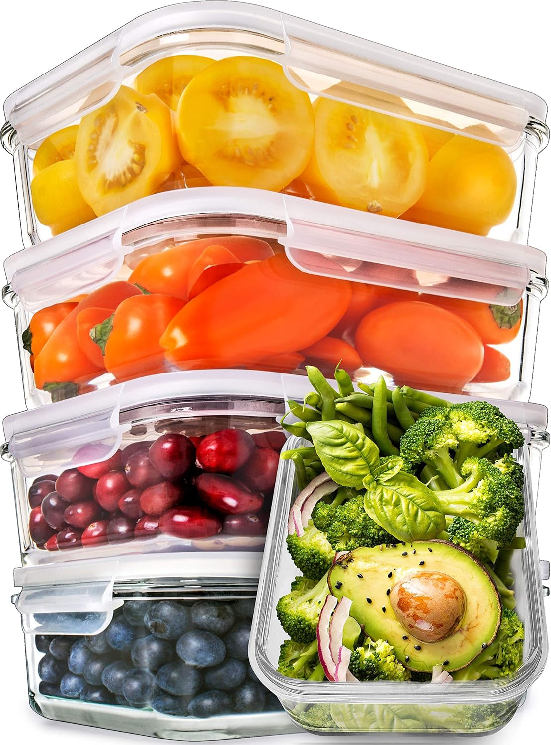 5-Pack Airtight Glass Meal Prep Containers - Reusable Food Storage with Lids (880ml, 1 Compartment)