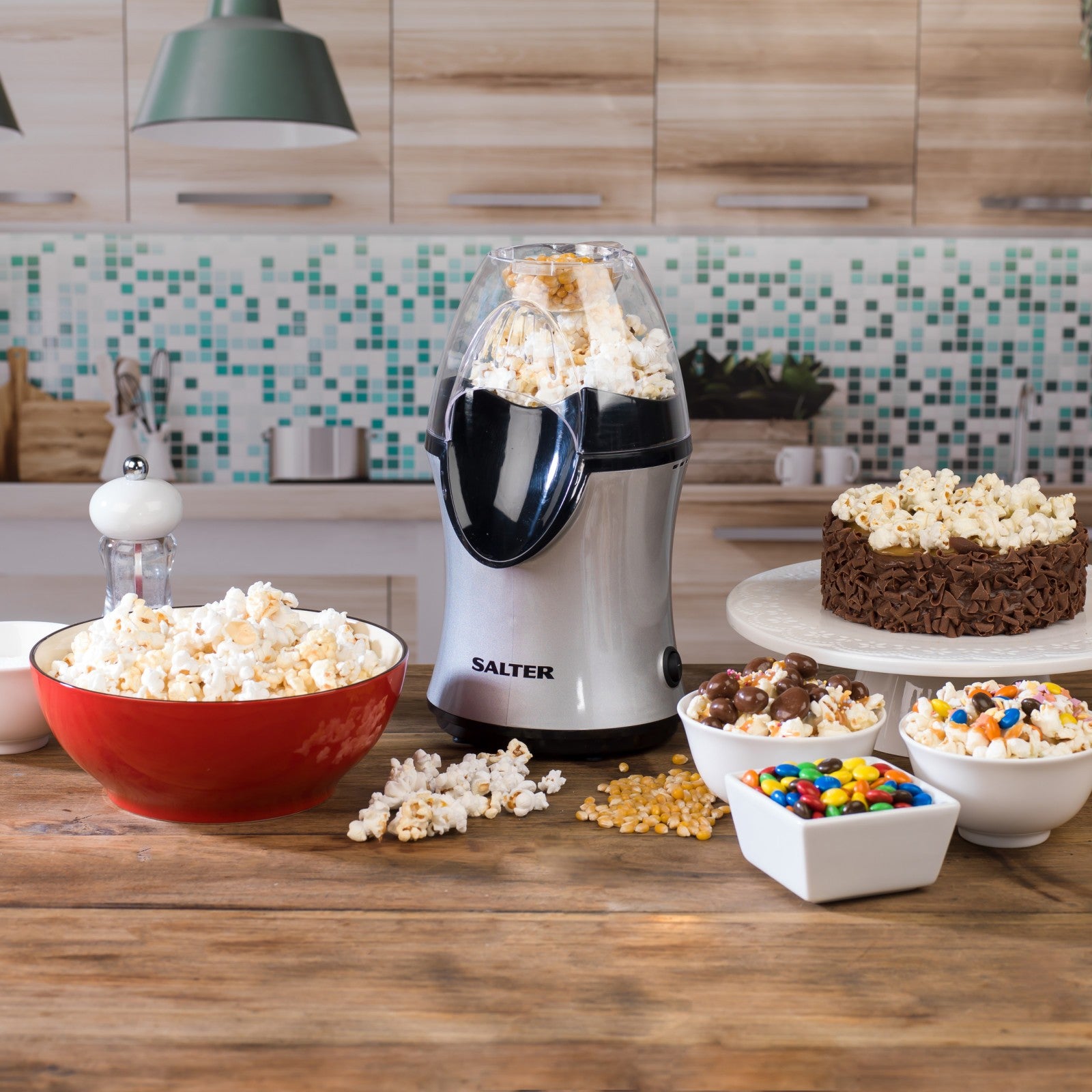 Healthy Hot Air Popcorn Maker - Salter® 1200W Electric Popper in Grey/Black