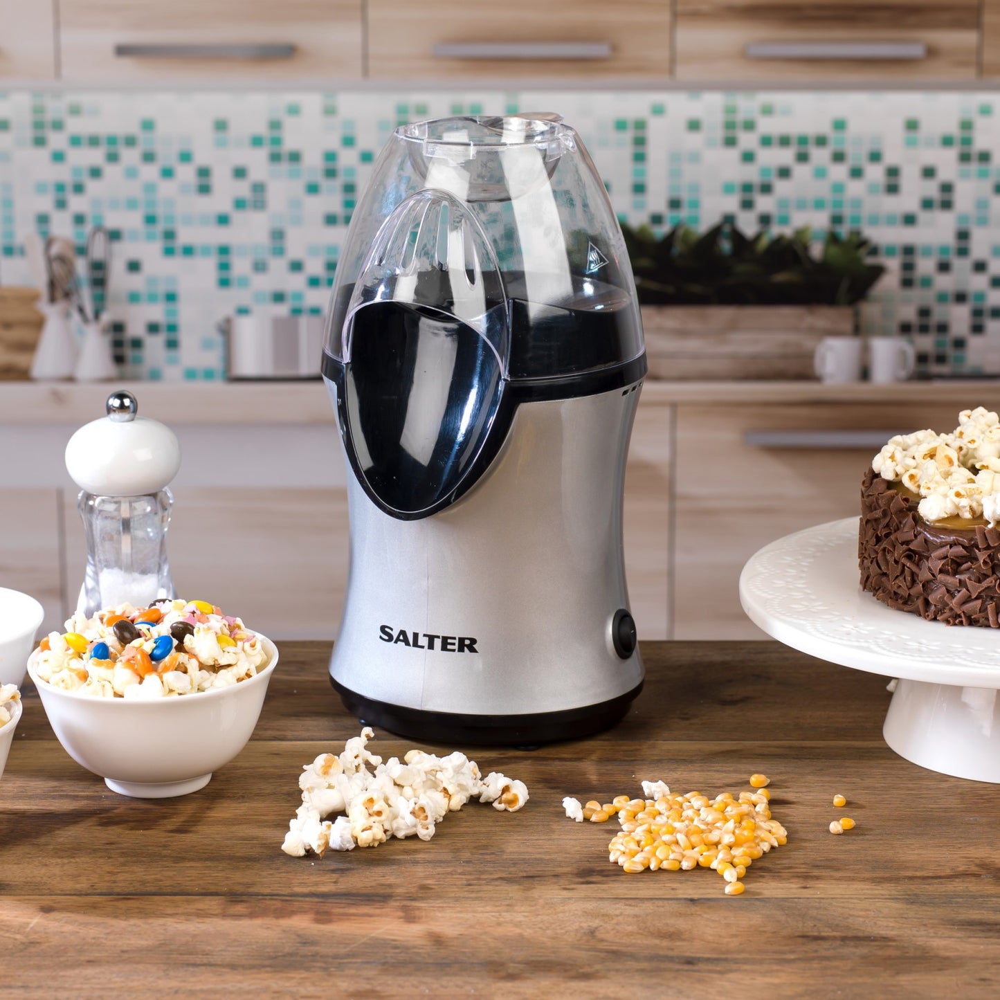 Healthy Hot Air Popcorn Maker - Salter® 1200W Electric Popper in Grey/Black